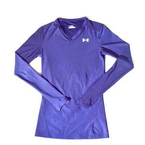 Under Armor navy blue heat gear tight v neck- s/m